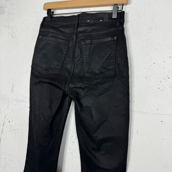 7 For All Mankind Waxed Mid Rise Flare Coated Jeans Black 27 - Picture 9 of 11